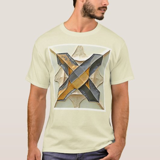 抽象的なゴールドメタリックデザイン Tシャツ (正面)