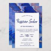 抽象的なゴールド ブルー モダンなペサハのセデール 招待状 (正面/裏面)