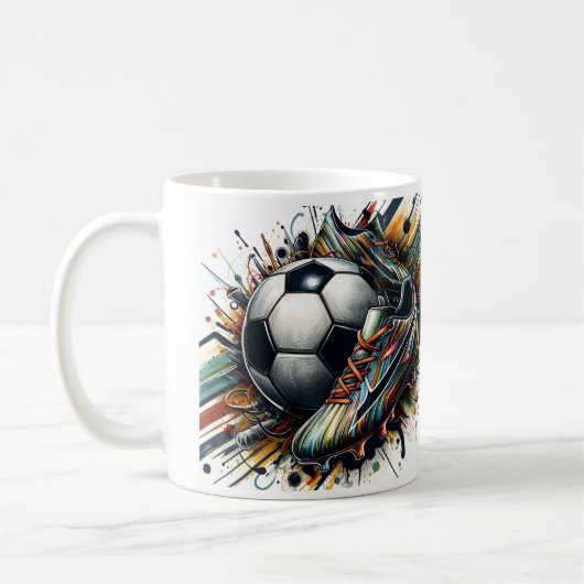 抽象的なサッカーボールのスパイク コーヒーマグカップ (左)