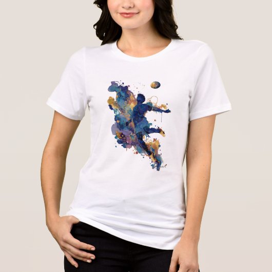 抽象的なサッカー選手|流れるようなインクの水彩アート トライブレンドTシャツ (正面)