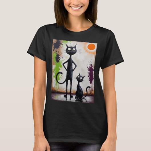 抽象的なシュールレアリスムの猫Tシャツ - 芸術的なネコの服 Tシャツ (正面)