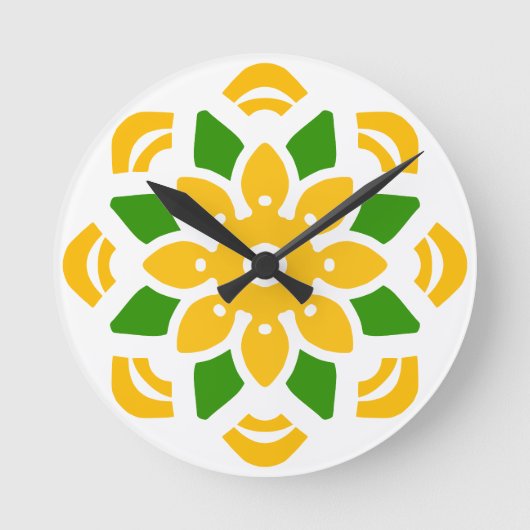 抽象的なジオマンダラの花 ラウンド壁時計 (正面)