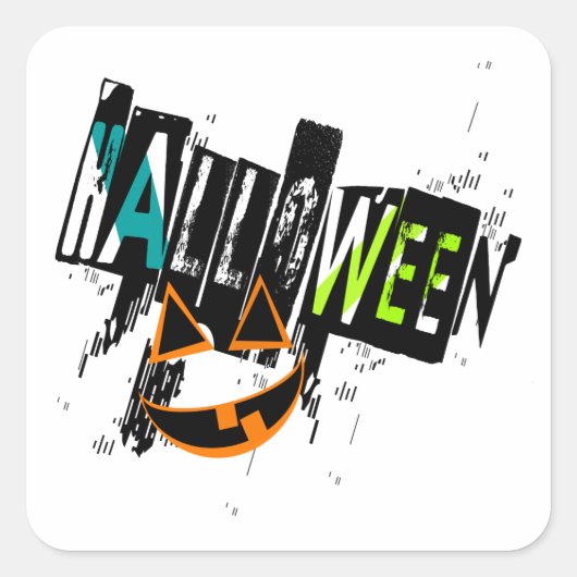 抽象的なジャック・オ・ランタン+ハロウィン+笑顔 スクエアシール (正面)