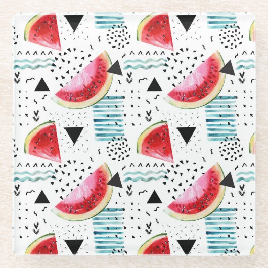 抽象的なスイカパターン ガラスコースター (正面)