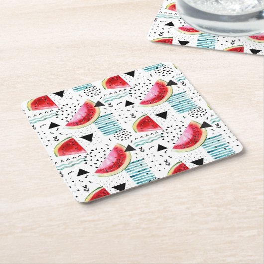 抽象的なスイカパターン スクエアペーパーコースター (アングル)