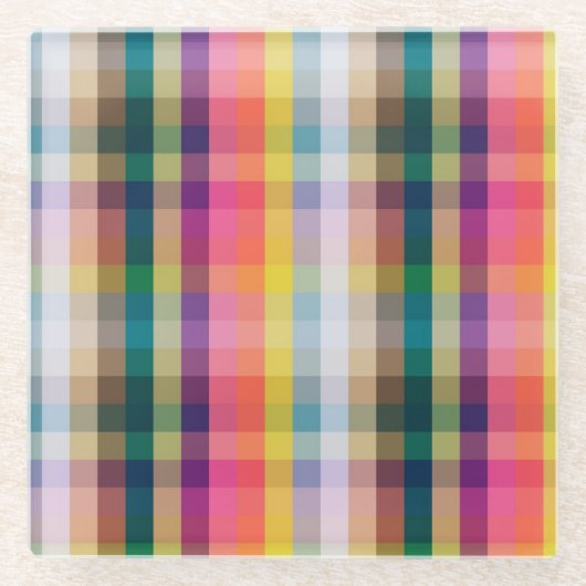 抽象的なスコットランドの格子縞 ガラスコースター (正面)
