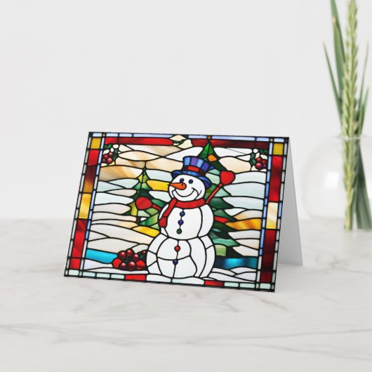 抽象的なステンドグラスのクリスマススノーマン シーズンカード (正面)