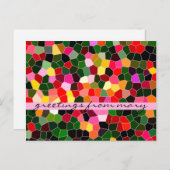 抽象的なステンドグラス カラフルなグリーンとピンクのモザイク ポストカード (正面/裏面)