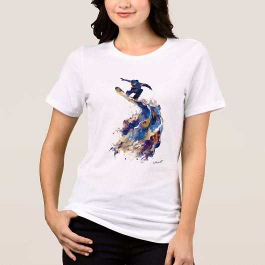 抽象的なスノーボーダー | 流れるようなインクの水彩アクション トライブレンドTシャツ (正面)