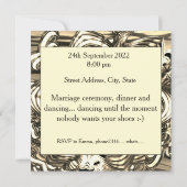 抽象的なセピアの花、光沢のある色調から濃い跡へ 招待状 (裏面)