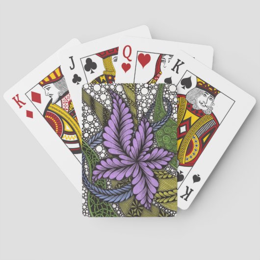 抽象的なゼンタングル 紫の花 オリーブグリーン 遊戯 トランプ (裏面)