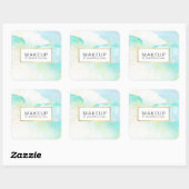 抽象的なソフトターコイズブルーの水彩 フェイクゴールドダスト スクエアシール (シート)