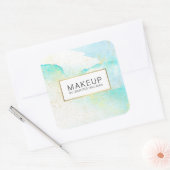 抽象的なソフトターコイズブルーの水彩 フェイクゴールドダスト スクエアシール (封筒)