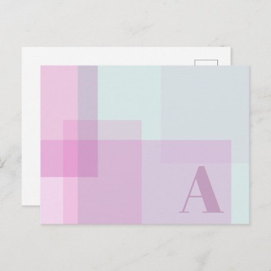 抽象的なソフトパープルピンクマーブルの色のモノグラム ポストカード (正面/裏面)