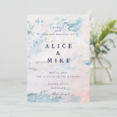 抽象的なソフトピンクとスカイブルーの水彩背景 招待状 (スタンド正面)
