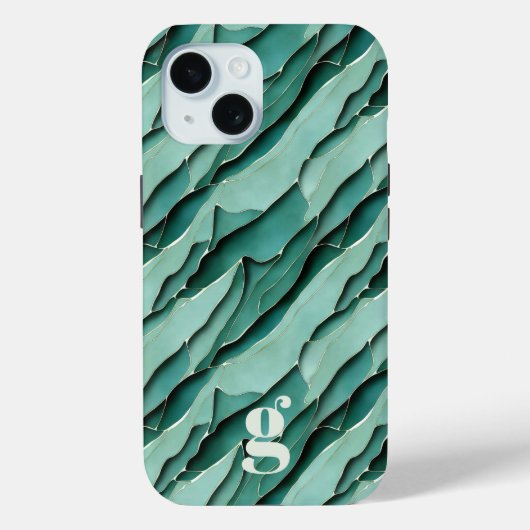抽象的なターコイズの切り絵レイヤーモノグラム Case-Mate iPhoneケース (裏面)