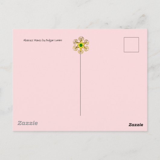 抽象的なターコイズブルー、ピンクの波、スパークル、パープルジェム ポストカード (裏面)