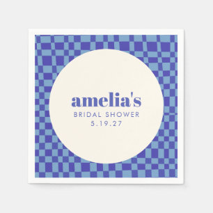 抽象的なチェック柄のブルー カスタム ブライダルシャワー スタンダードカクテルナプキン