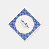 抽象的なチェック柄のブルー カスタム ブライダルシャワー スタンダードカクテルナプキン (角)