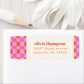 抽象的なチェック柄 ピンク オレンジ シャワーリターンアドレス ラベル (インサイチュ)