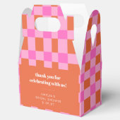 抽象的なチェック柄 ピンク カスタム ブライダルシャワーのお礼 フェイバーボックス (オープン)