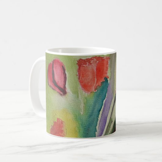 抽象的なチューリップと春の花マグカップ コーヒーマグカップ (正面左)