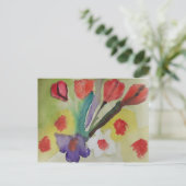 抽象的なチューリップと春の花 ポストカード (スタンド正面)