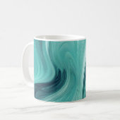 抽象的なティールグリーンの液体注ぎ コーヒーマグカップ (正面左)