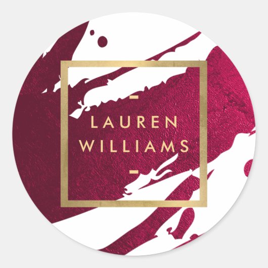 抽象的なディープルビーレッドの筆致 ラウンドシール (正面)