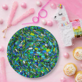 抽象的なデザイン 青と緑の波 シェイプ ペーパープレート (パーティー)