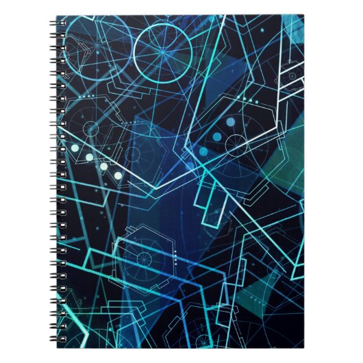 抽象的なデジタル幾何学データ ブルーアート ノートブック (正面)