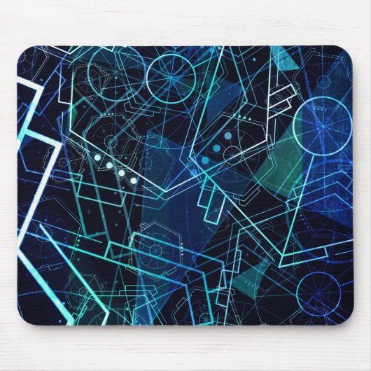 抽象的なデジタル幾何学データ ブルーアート マウスパッド (正面)