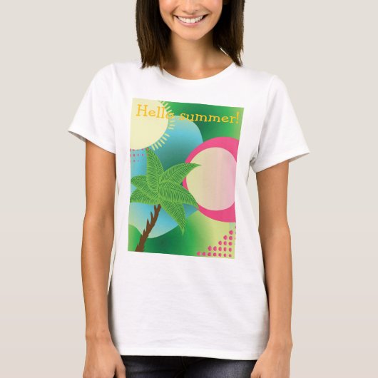 抽象的なトロピカルイラスト、ハローサマー Tシャツ (正面)