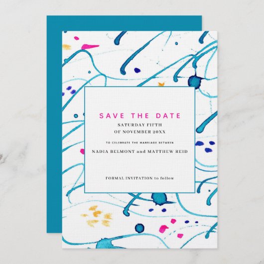 抽象的なトロピカルウェーブのウェディング・セーブ・ザ・デート 招待状 (正面/裏面)