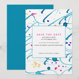 抽象的なトロピカルウェーブの結婚式の「Save the Date」カード 招待状