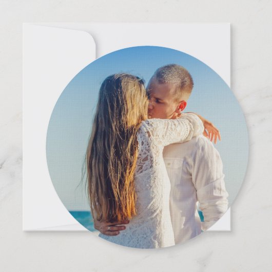 抽象的なトロピカルタイドの写真を使った丸い結婚式の招待状 招待状 (裏面)