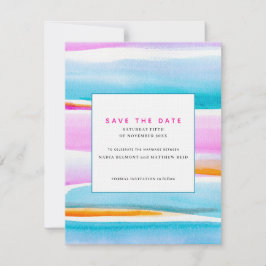抽象的なトロピカルタイドラインの結婚式「Save the Date」 招待状