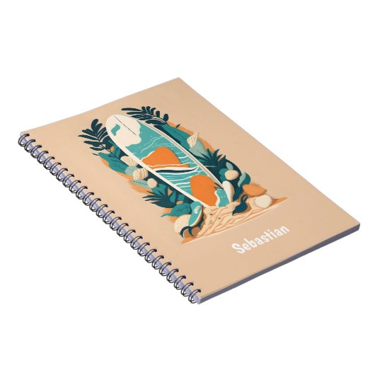 抽象的なトロピカルビーチサーフボードティーンジャーナル ノートブック (右側)