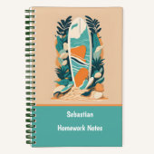 抽象的なトロピカルビーチサーフボードレトロスクール ノートブック (正面)