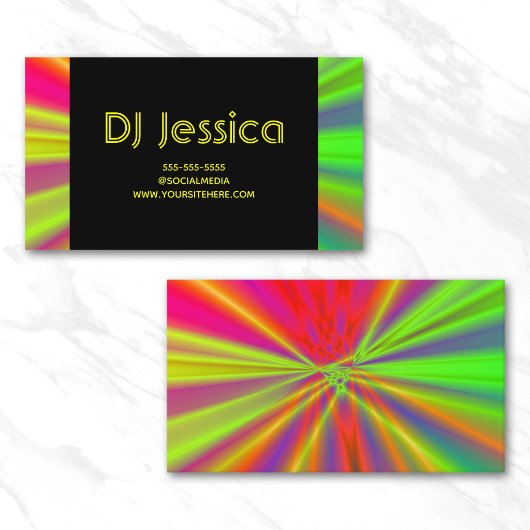 抽象的なナイトクラブネオンライトショーイエローDJ 名刺
