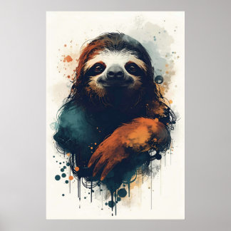 抽象的なナマケモノの壁掛けアート – リラックスした動物 ポスター