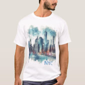 抽象的なニューヨーク市ウォーターカラーTシャツ Tシャツ (正面)