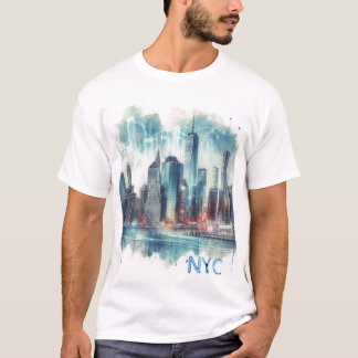抽象的なニューヨーク市ウォーターカラーTシャツ Tシャツ