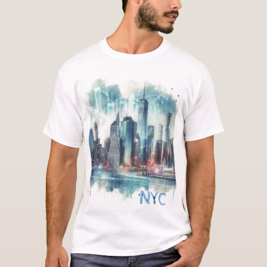 抽象的なニューヨーク市ウォーターカラーTシャツ Tシャツ (正面)