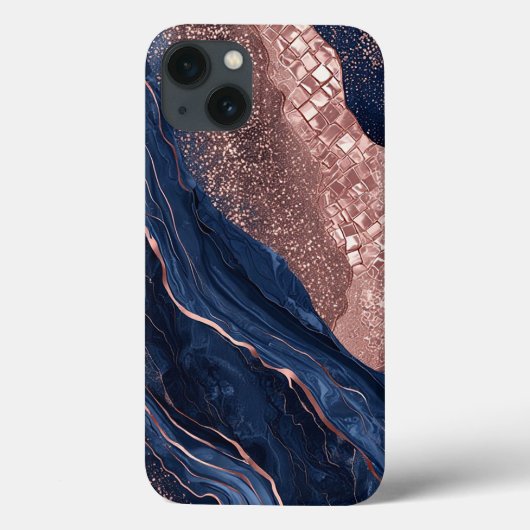 抽象的なネイビーとローズゴールドのマーブルデザイン Case-Mate iPhoneケース (裏面)