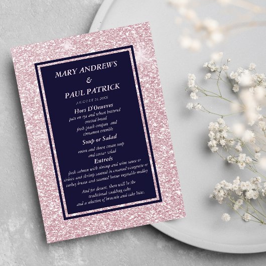 抽象的なネイビーブルーのピンクのグリッター メニュー