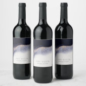 抽象的なネイビー ブラック ゴールド フォイル ウォーターカラー ワッシュ ワインラベル (ボトル)