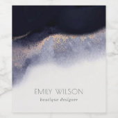 抽象的なネイビー ブラック ゴールド フォイル ウォーターカラー ワッシュ ワインラベル (シングルラベル)