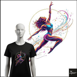 抽象的なネオンのダンサー ダイナミックな飛躍のイラスト トライブレンドTシャツ