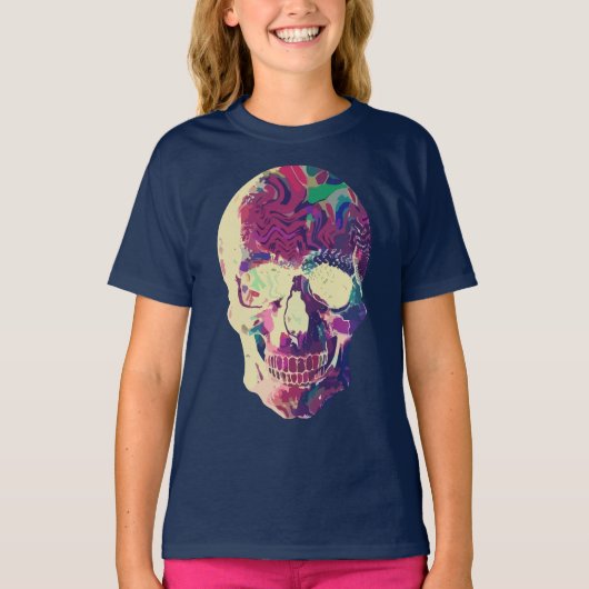 抽象的なネオンスカル: ビブラントカオス Tシャツ (正面)